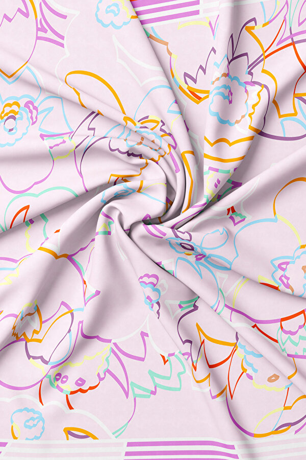 LIGHT PINK FLORAL PATTERN TWILL SCARF 2