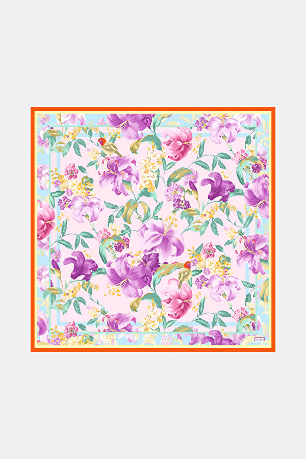 WATER GREEN FLORAL PATTERN TWILL SCARF