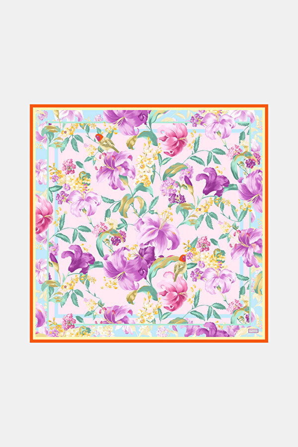 WATER GREEN FLORAL PATTERN TWILL SCARF