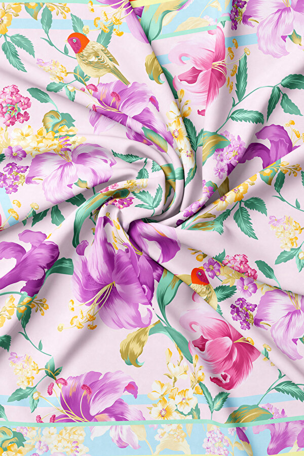 WATER GREEN FLORAL PATTERN TWILL SCARF 2