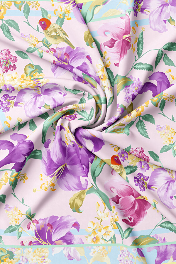 WATER GREEN FLORAL PATTERN TWILL SCARF 2
