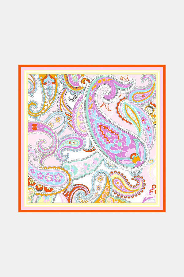 TURQUOISE PAISLEY PATTERNED TWILL SCARF