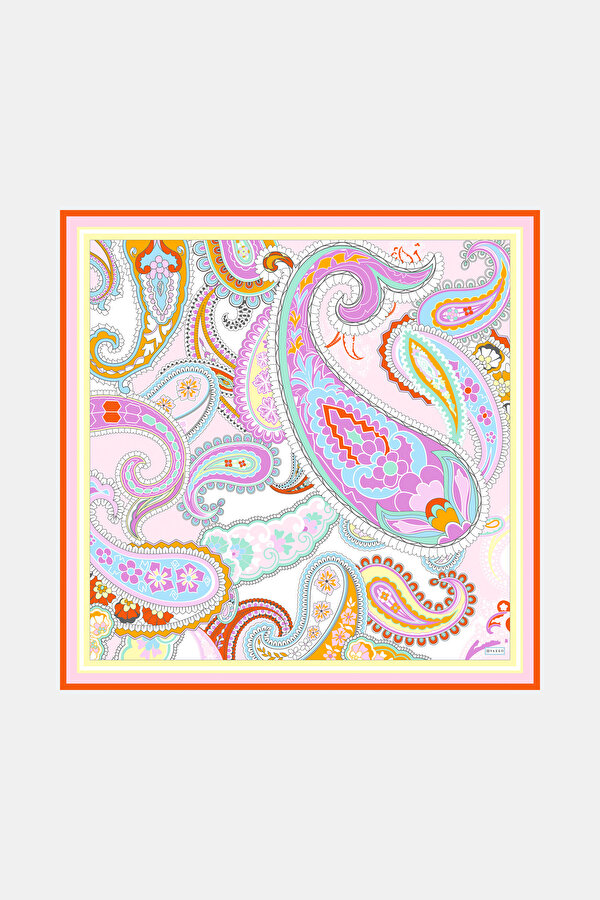 TURQUOISE PAISLEY PATTERNED TWILL SCARF