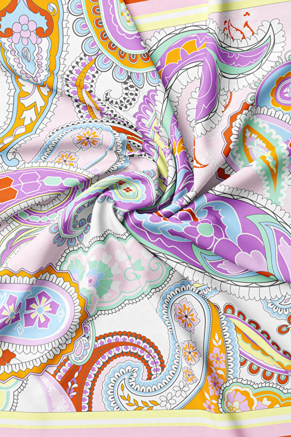 TURQUOISE PAISLEY PATTERNED TWILL SCARF 2