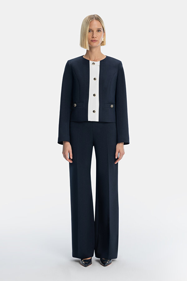 NAVY BLUE WIDE LEG TROUSERS