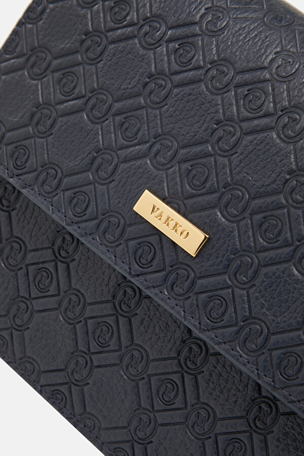 NAVY BLUE MONOGRAM LEATHER BAG 6