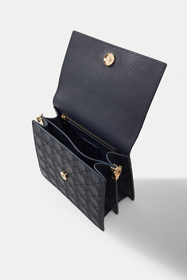 NAVY BLUE MONOGRAM LEATHER BAG 7