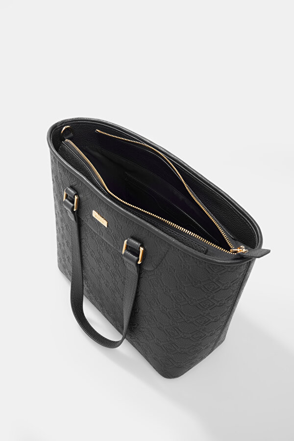 BLACK MONOGRAM LEATHER BAG 7