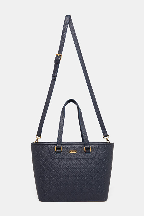 NAVY BLUE MONOGRAM LEATHER BAG 2