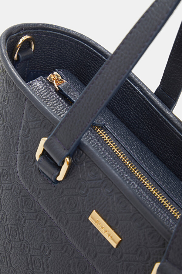 NAVY BLUE MONOGRAM LEATHER BAG 6