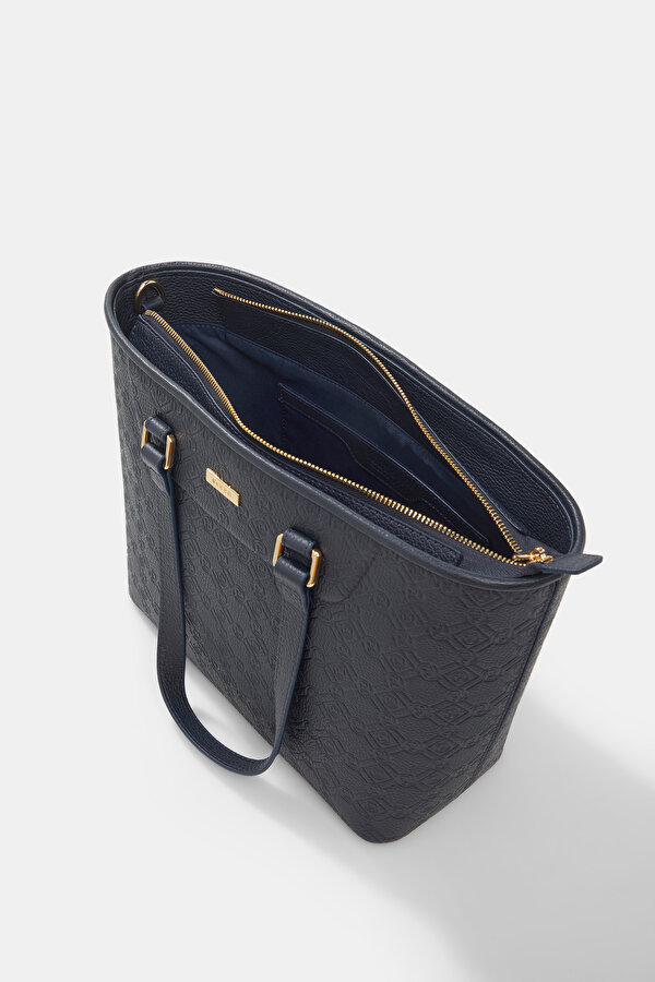 NAVY BLUE MONOGRAM LEATHER BAG 7