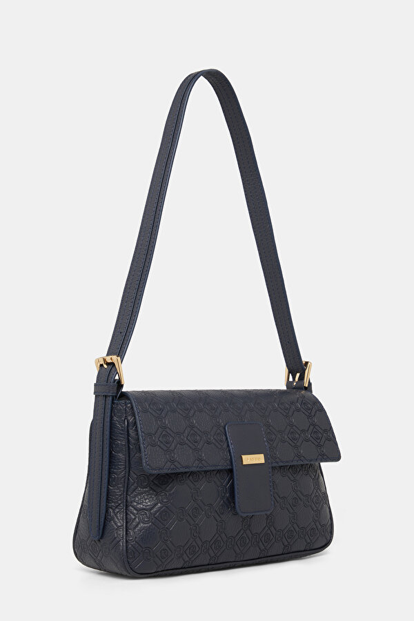 NAVY BLUE MONOGRAM LEATHER BAG 2