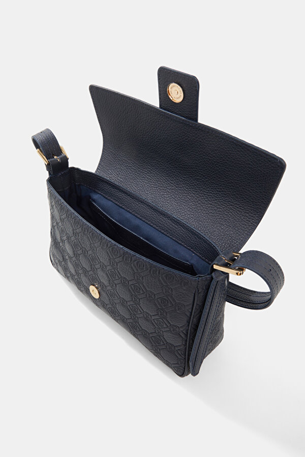NAVY BLUE MONOGRAM LEATHER BAG 6