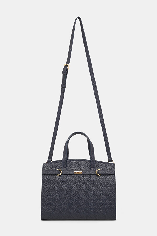 NAVY BLUE MONOGRAM LEATHER BAG 2