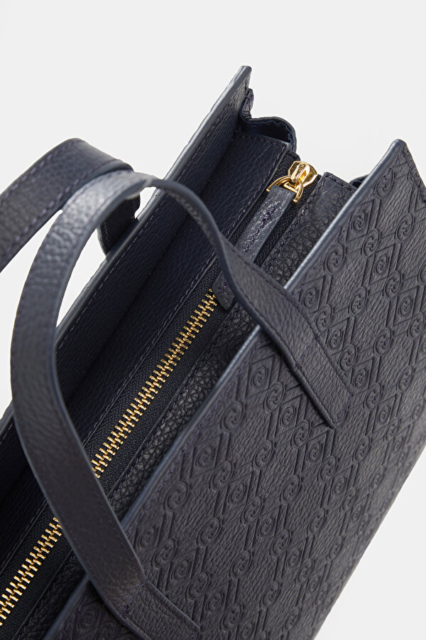 NAVY BLUE MONOGRAM LEATHER BAG 6