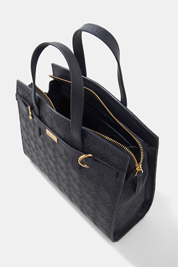 NAVY BLUE MONOGRAM LEATHER BAG 7