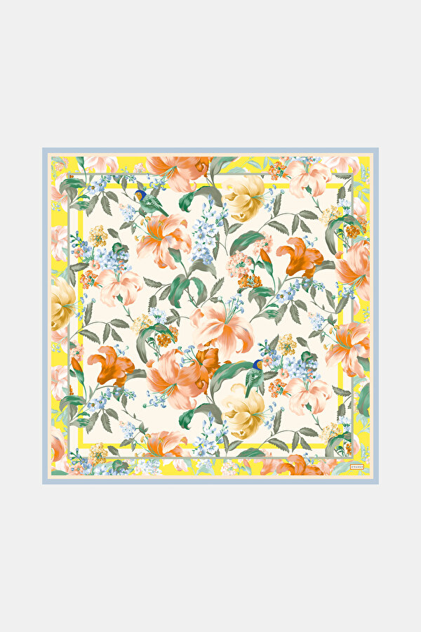 GREEN FLORAL PATTERN TWILL SCARF