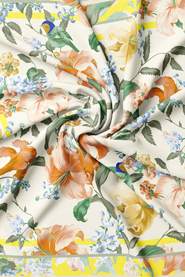 GREEN FLORAL PATTERN TWILL SCARF 2