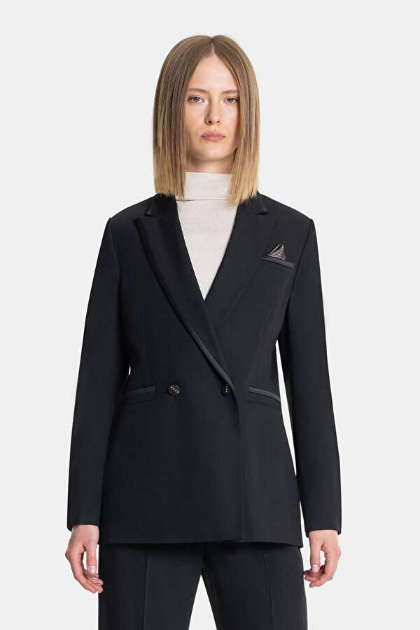 BLACK SURPLICE NECKLINE (CROSS-OVER NECKLINE) JACKET