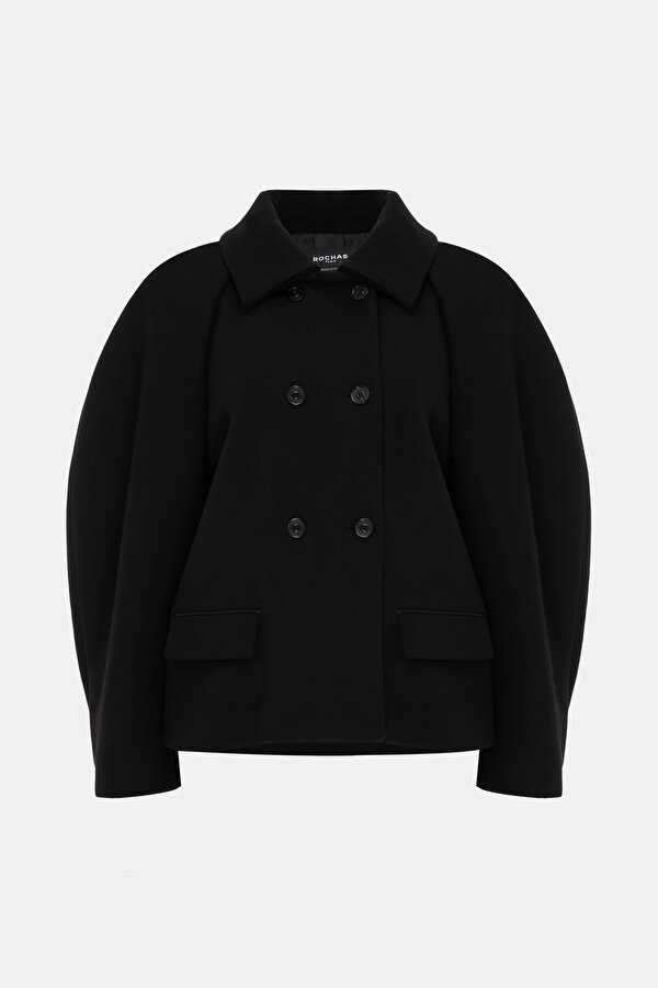 BLACK WOOL REEFER JACKET