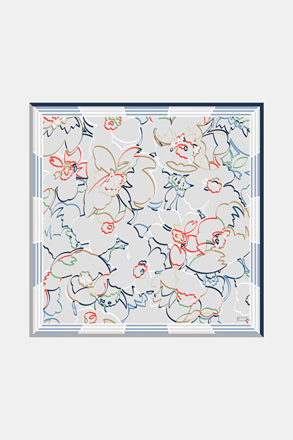 LIGHT GREY FLORAL PATTERN TWILL SCARF