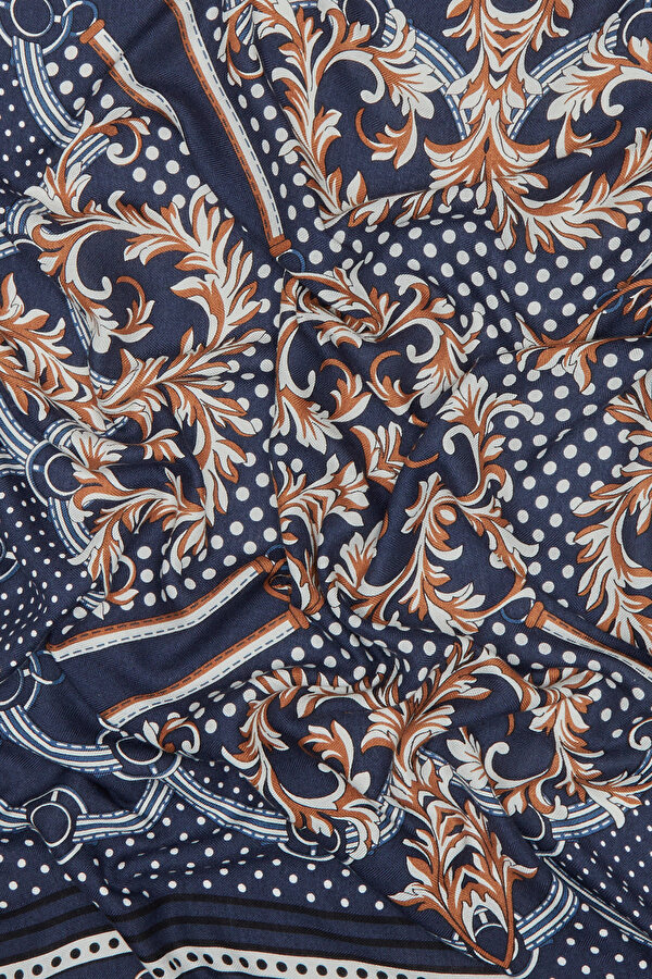 NAVY BLUE GEOMETRIC DESIGN CASHMERE/SILK SHAWL 6