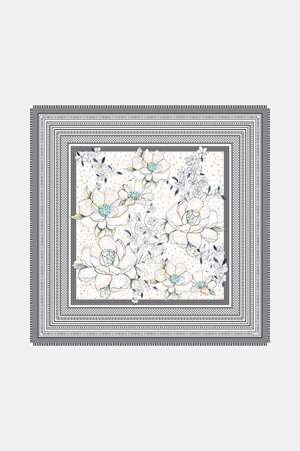 GREY FLORAL PATTERN WOOL/SILK SHAWL