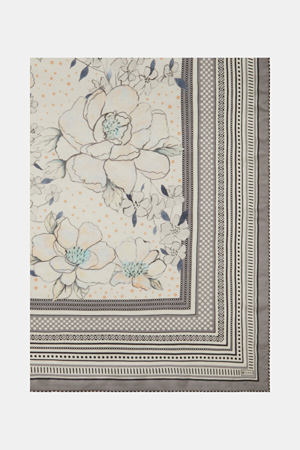 GREY FLORAL PATTERN WOOL/SILK SHAWL 2