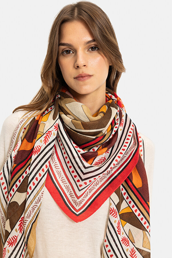 DARK BEIGE FLORAL PATTERN CASHMERE/SILK SHAWL