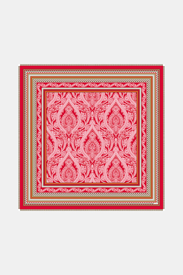 RED GEOMETRIC DESIGN WOOL/SILK SHAWL