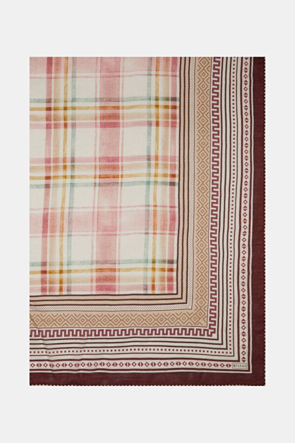 MAROON GEOMETRIC DESIGN WOOL/SILK SHAWL 2