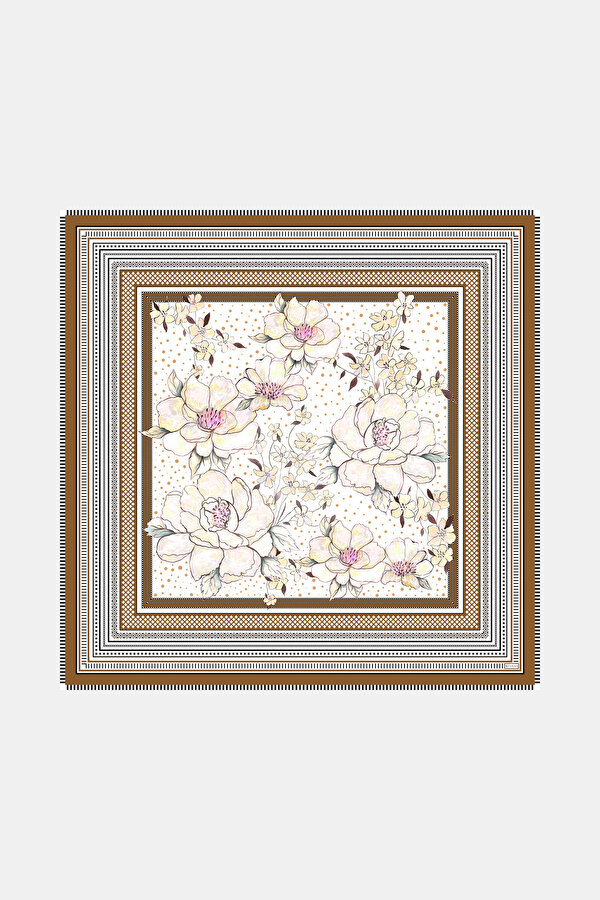 BROWN FLORAL PATTERN WOOL/SILK SHAWL 2