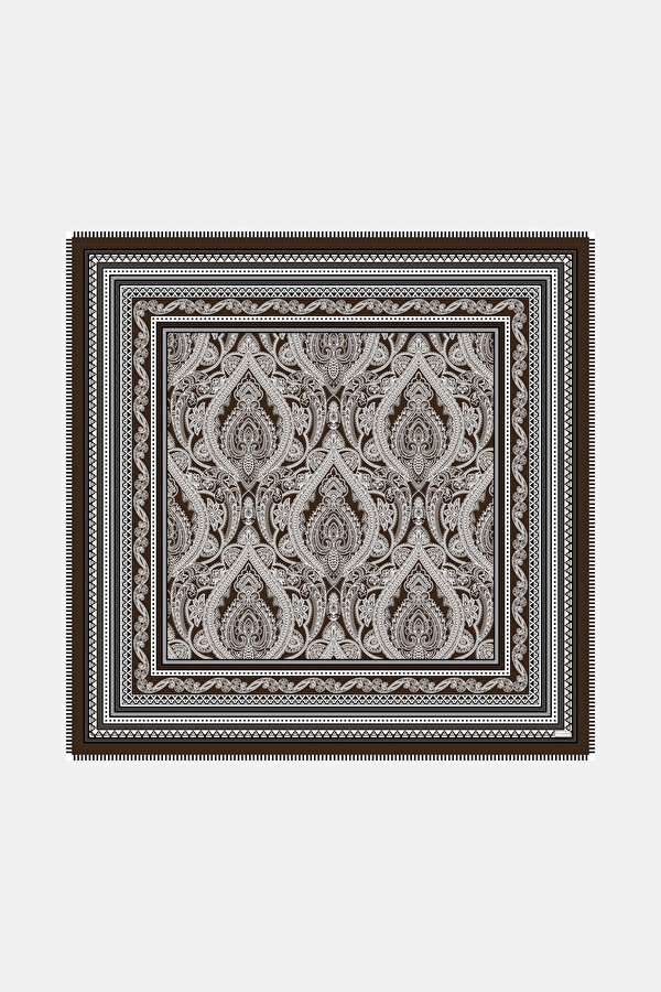 BROWN GEOMETRIC DESIGN WOOL/SILK SHAWL