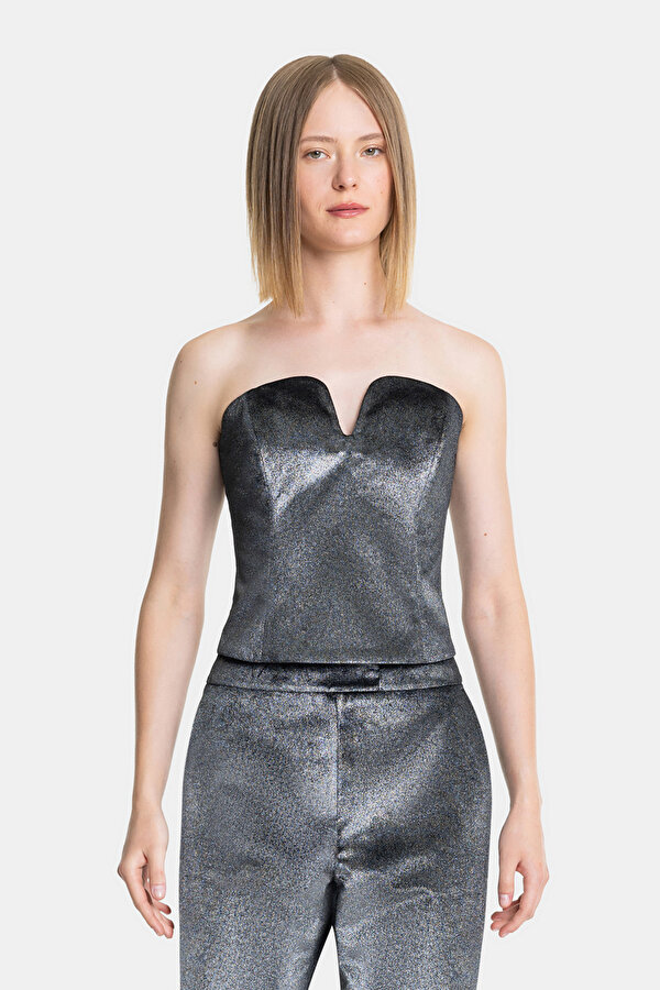 SILVER STRAPLESS SLEEVELESS BLOUSE