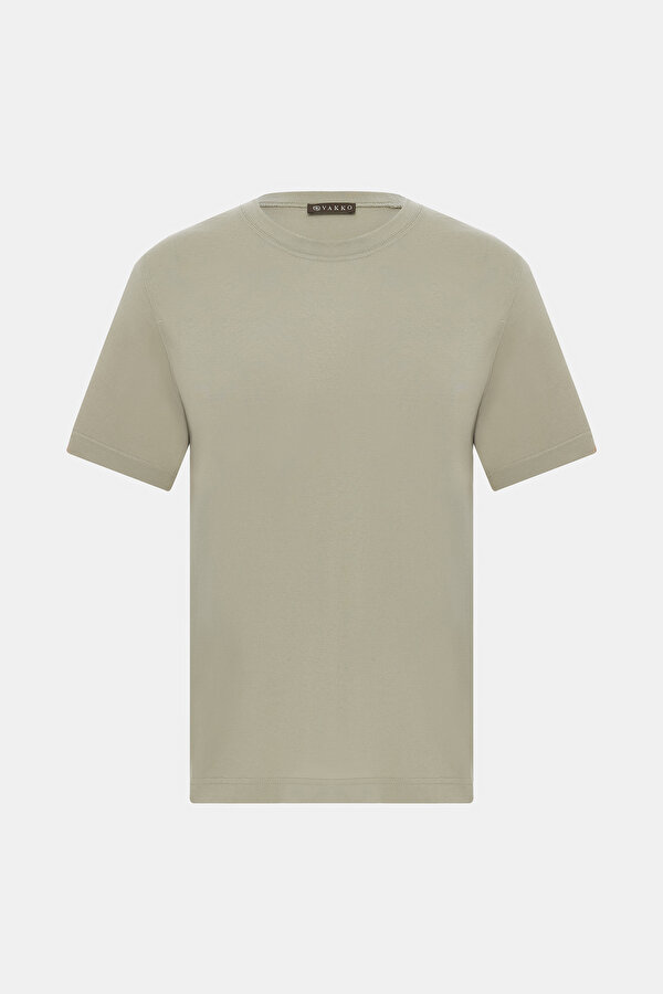DARK BEIGE BASIC / ROUND NECKLINE SHORT SLEEVE TSHIRT