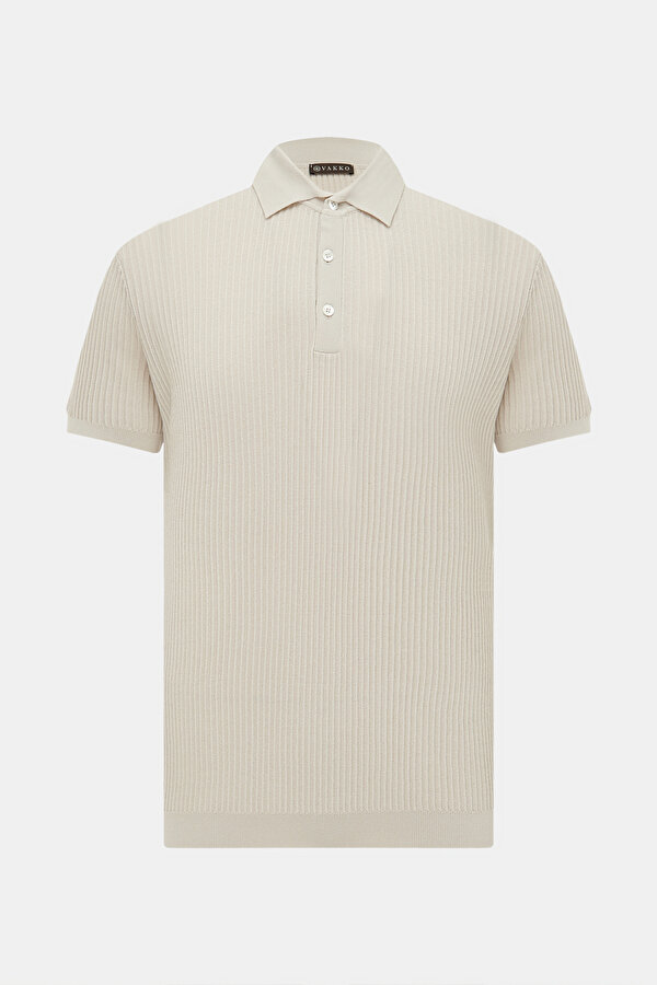 STONE COLOR POLO NECK SHORT SLEEVE TSHIRT