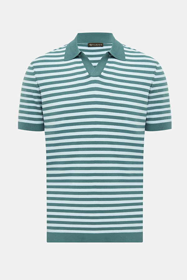 OIL GREEN POLO NECK SHORT SLEEVE TSHIRT