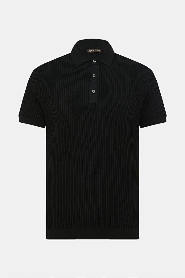 BLACK POLO NECK SHORT SLEEVE TSHIRT