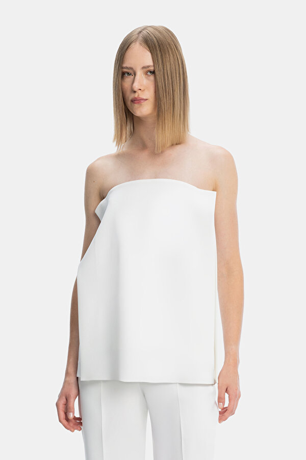 ECRU STRAPLESS SLEEVELESS BLOUSE