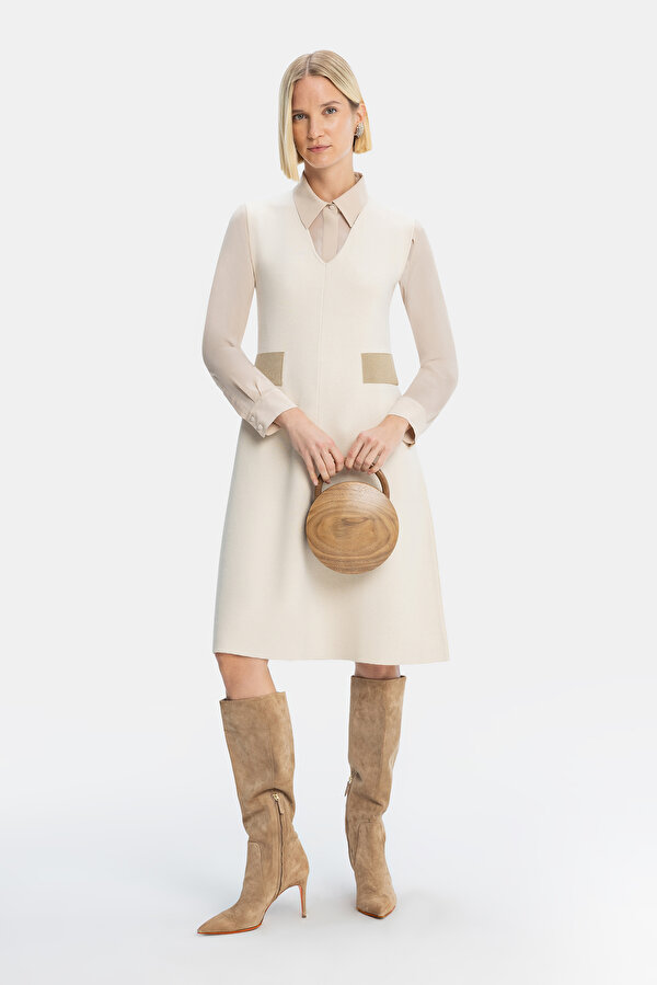 BEIGE SLEEVELESS MIDI DRESS