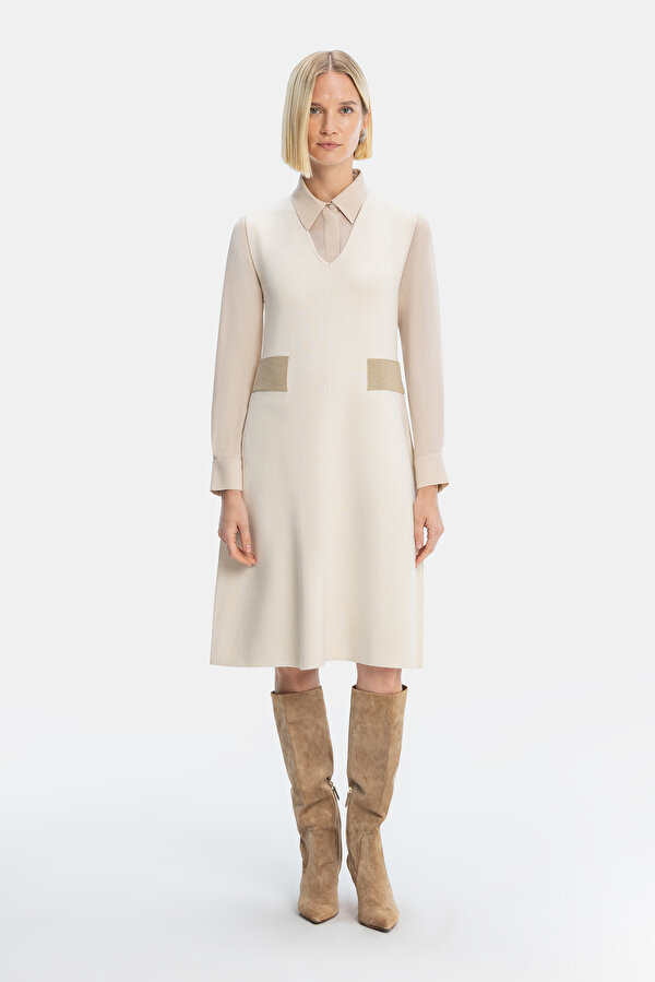 BEIGE SLEEVELESS MIDI DRESS 6