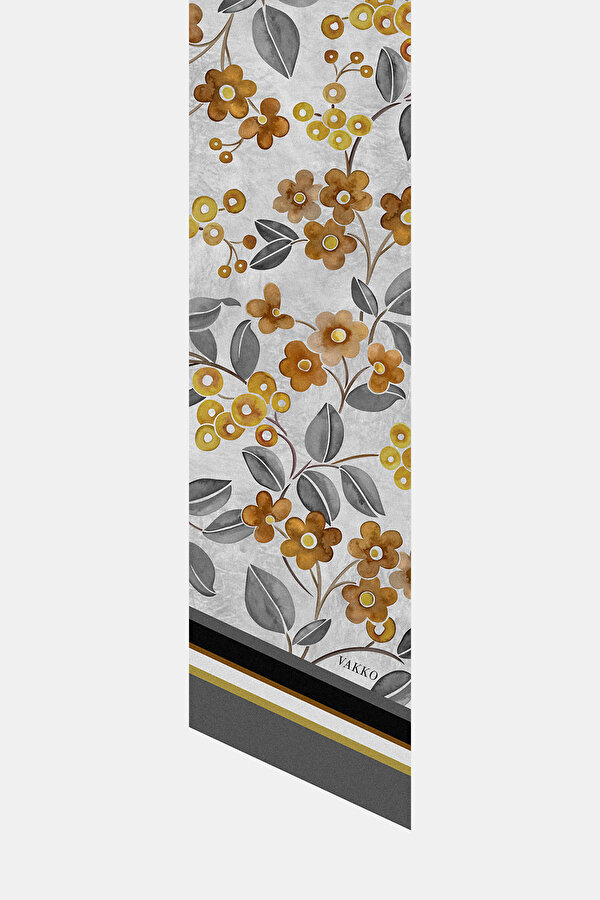 BLACK FLORAL PATTERN TWILL FOULARD
