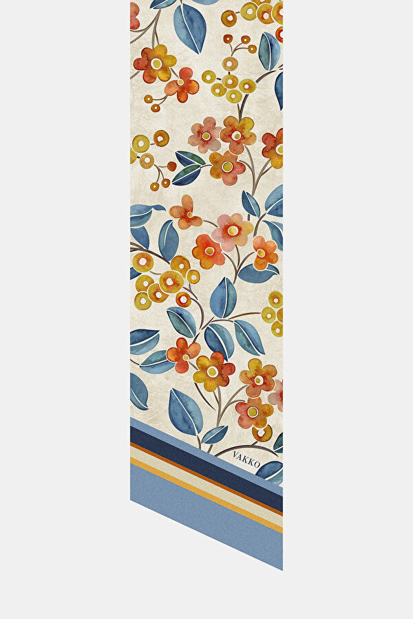 NAVY BLUE FLORAL PATTERN TWILL FOULARD