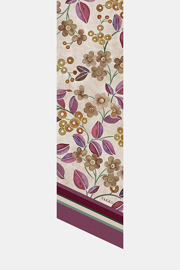 MAROON FLORAL PATTERN TWILL FOULARD