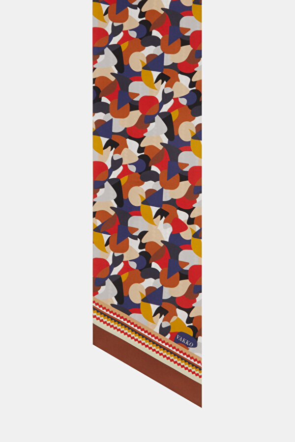 CINNAMON GEOMETRIC DESIGN TWILL FOULARD