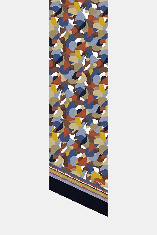 GEOMETRİK DESENLİ TWILL İPEK FULAR