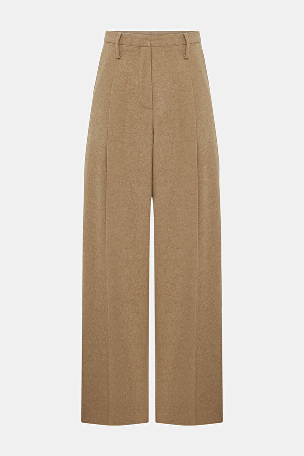 BEIGE STRAIGHT CUT WOOL TROUSERS