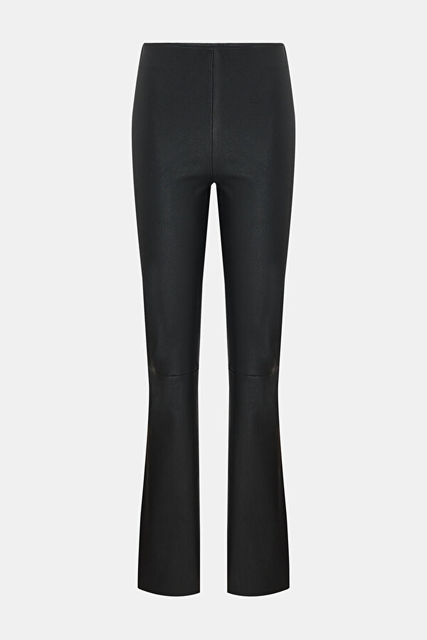 BLACK STRAİGHT CUT LEATHER TROUSERS