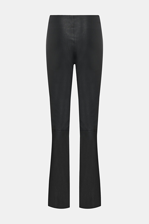 BLACK STRAİGHT CUT LEATHER TROUSERS 2