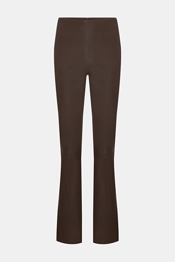 BROWN STRAİGHT CUT LEATHER TROUSERS